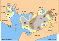 三河湾の底質COD平均分布 (2001年1月)